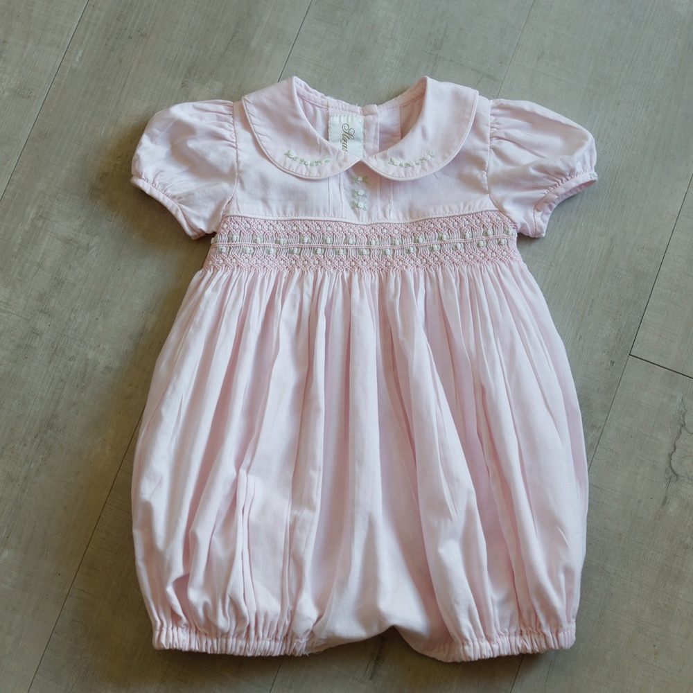 Strasburg Pink Cotton Smocked Embroidery Bubble Romper Size 3 Months NWOT